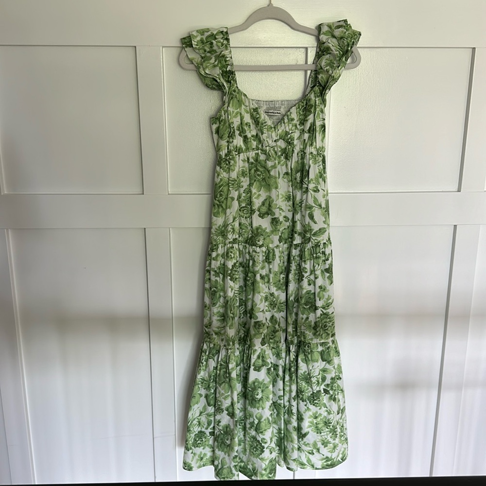 Abercrombie & Fitch Ruffle Sleeve Poplin Midaxi Dress